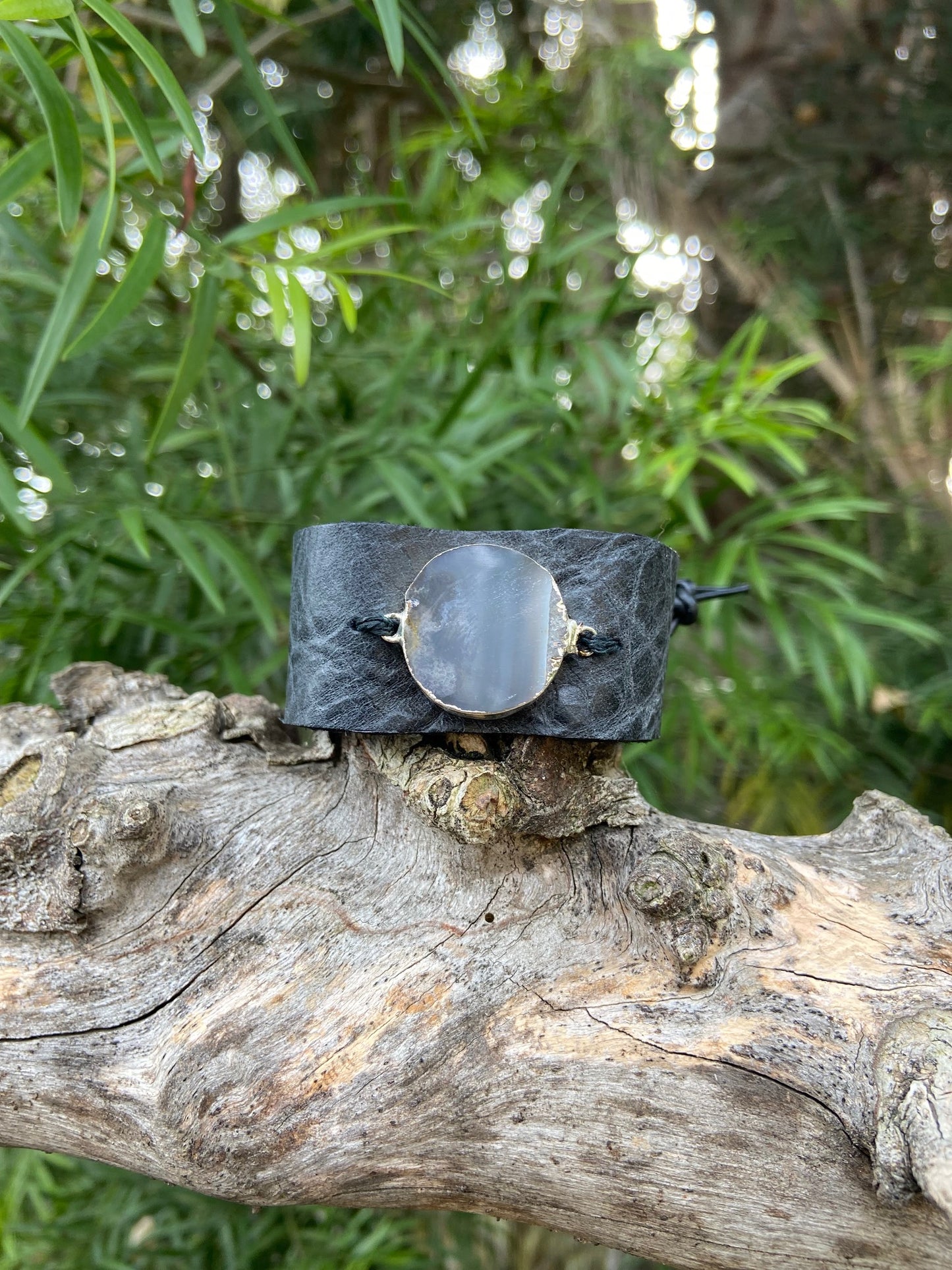 Druzy Amethyst and Leather Bracelet