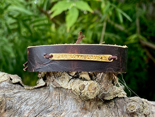 Gold Live, Love, Laugh Leather Bracelet