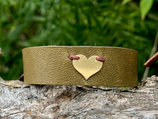 Gold and Leather Heart Bracelet