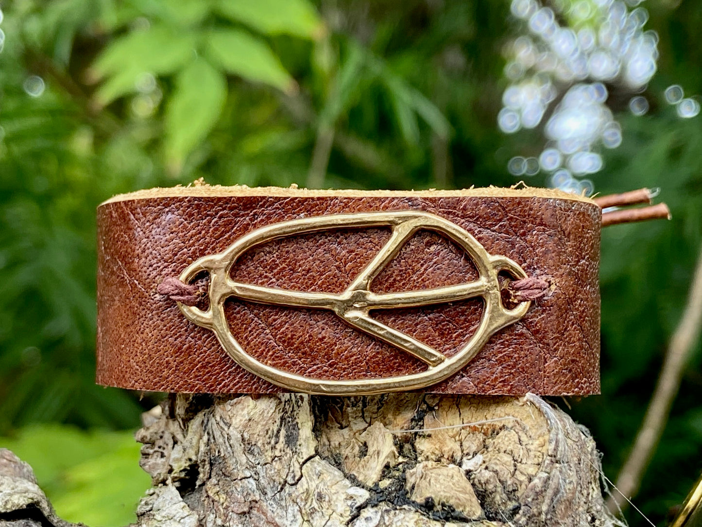 Brass and Leather Peace Bracelet