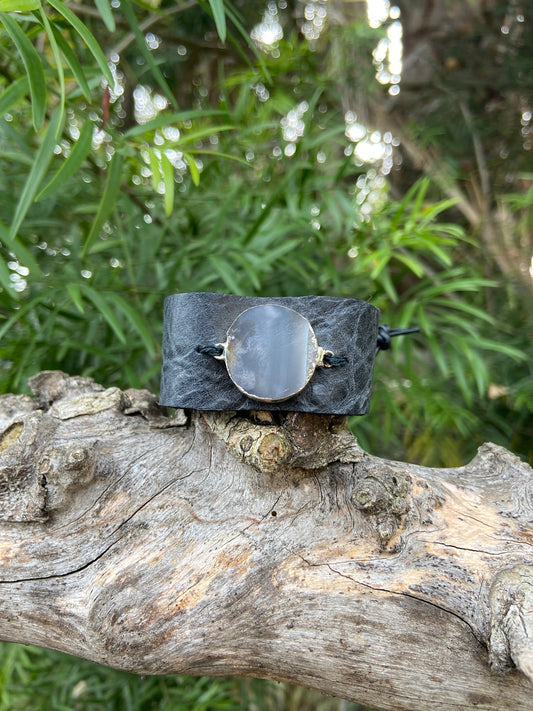 Druzy Amethyst and Leather Bracelet