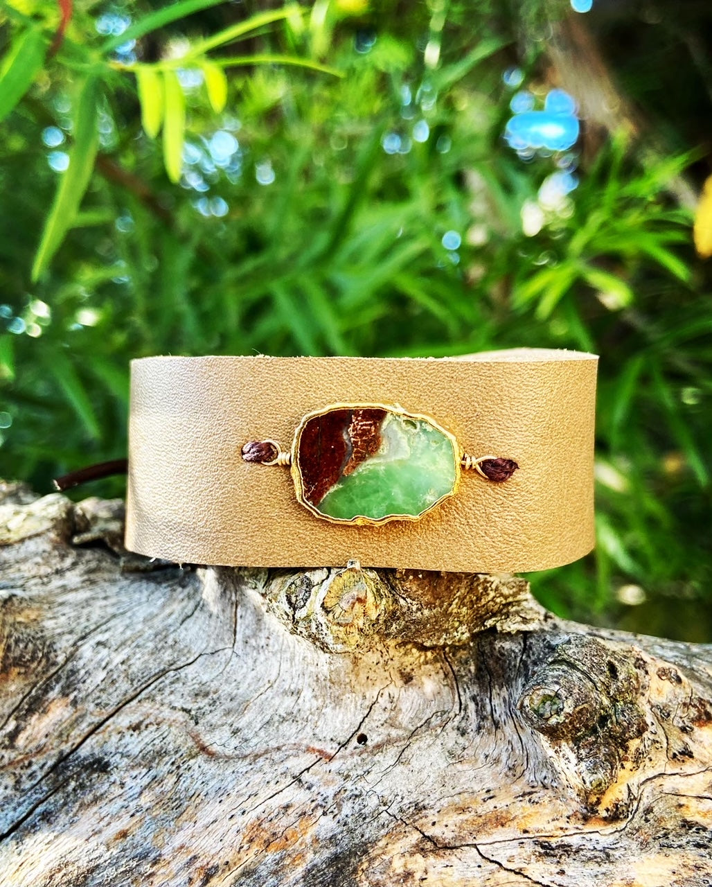 Chrysoprase and Leather Bracelet