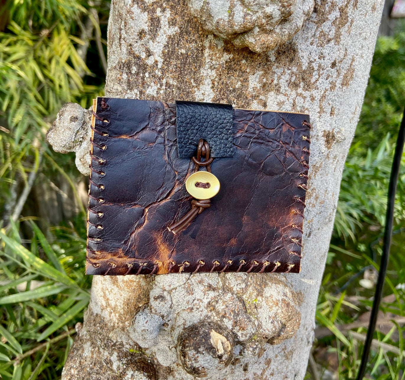 Dark Brown Rawhide and Camel Colored Pocket Pouch