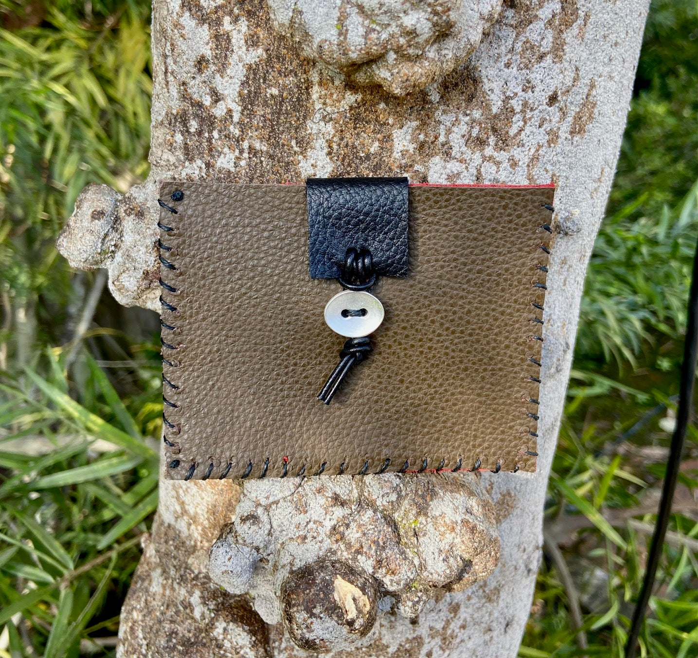 Latte and Red Leather Pocket Pouch