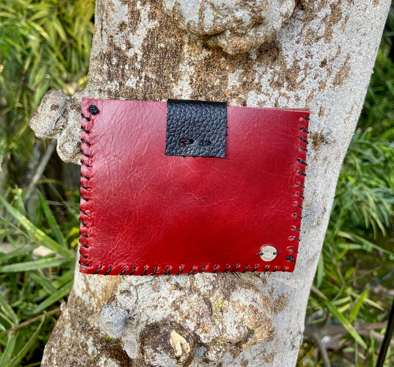 Latte and Red Leather Pocket Pouch